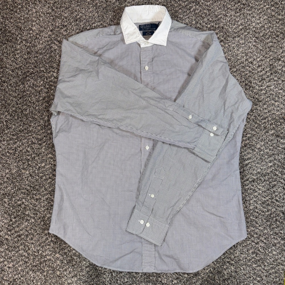 Polo Ralph Lauren Mens 16.5 L Estate Classic Fit Check Shirt White Collar Black
